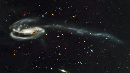 The Tadpole Galaxy, spiral galaxy in constellation Draco. Elements of this image furnished by NASA. Retouched image.