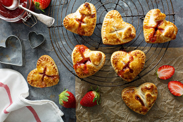 Wall Mural - Heart shaped strawberry hand pies