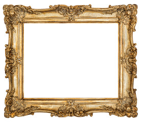 Wall Mural - Golden picture frame isolated white background