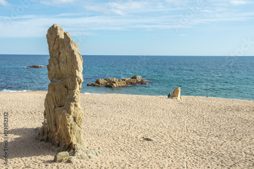 Plage De Platja D Aro Avec Un Rocher Pose A La Vertical Stock Photo Adobe Stock