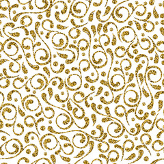 Poster - Vector seamless decorative flourish gold pattern. Golden and white abstract leaf background. Elegant ornament design for fashion textile print.