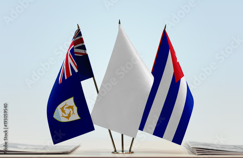 Flags of Anguilla and Cuba with a white flag in the middle Canvas Print