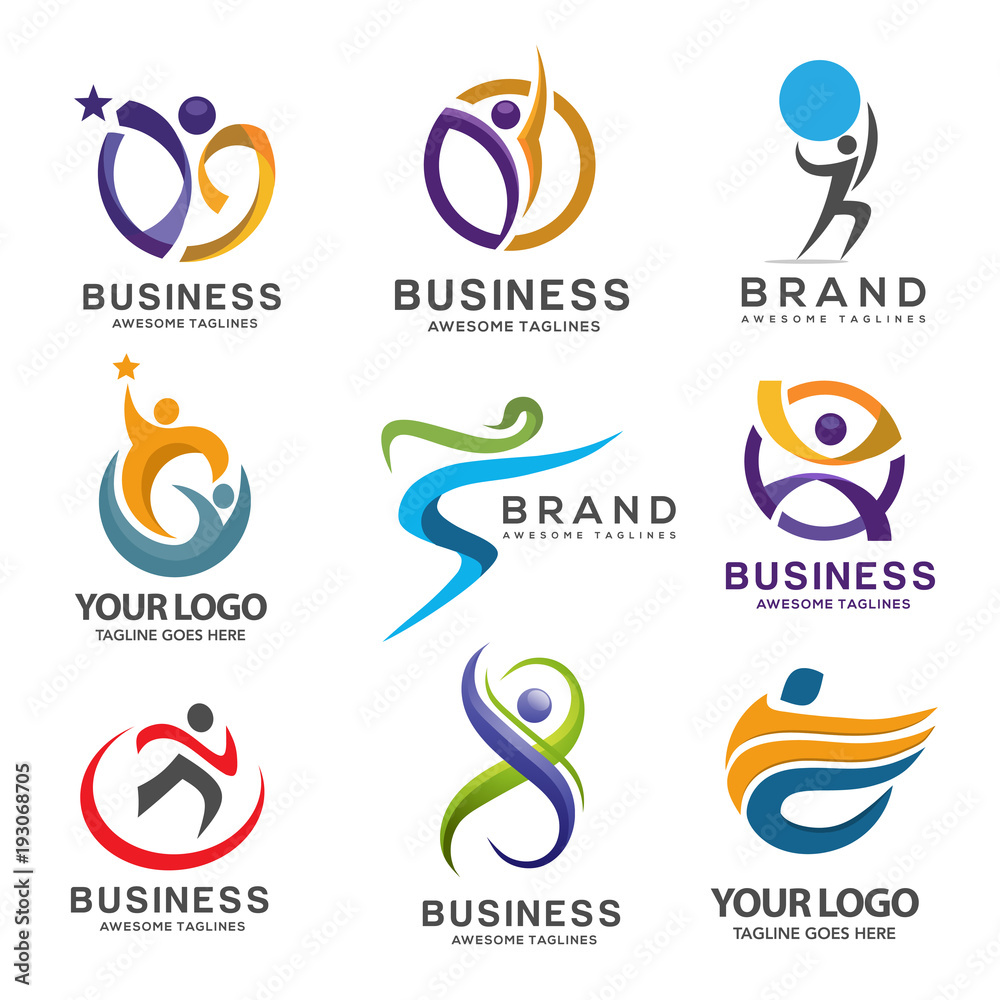 simple modern abstract fitness logo set, abstract active sport logo,elegant abstract active people logo,Sport fitness medical or health care center logo design concept.