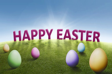 Wall Mural - Happy Easter greeting with colorful eggs