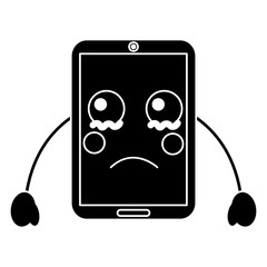 smartphone kawaii phone character cartoon vector illustration black image