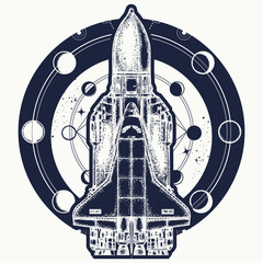 Wall Mural - space shuttle taking off on mission t-shirt design. space shuttle tattoo art. symbol of space resear