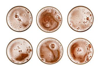 Wall Mural - Collection set of beer in glass or mug and froth bubble foam on above top view isolated on white background food and drink object design