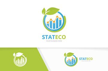 Vector graph and leaf logo combination. Diagram and eco symbol or icon. Unique chart and organic logotype design template.