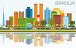 Brasília Brazil City Skyline with Color Buildings, Blue Sky and Reflections.