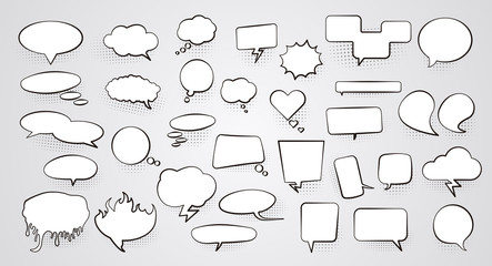 Poster - Set of blank empty white Speech bubbles with halftone shadow. Vector illustration