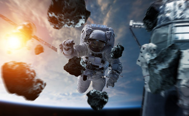 Wall Mural - astronaut working on a space station 3d rendering elements of this image furnished by nasa