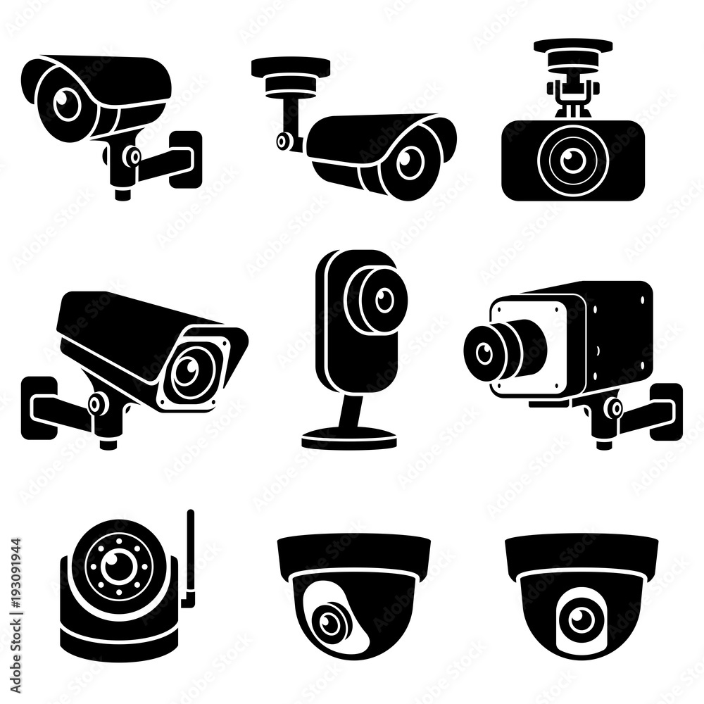 CCTV camera icons. Vector illustrations. - obrazy, fototapety, plakaty 