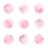 Set of hand painted watercolor circle textures isolated on the white background for your design. Pink dots.