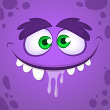Cool Cartoon Monster Face. Vector Halloween Illustration Of Brown Monster 