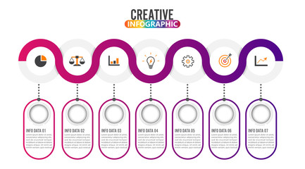 Poster - 7 Parts infographic design vector and marketing icons can be used for workflow layout, diagram, report, web design. Business concept with options, steps or processes.