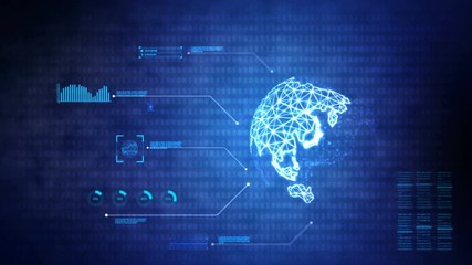 Poster - 4k animation of user interface hud globe world spinning on dark background for cyber futuristic conc