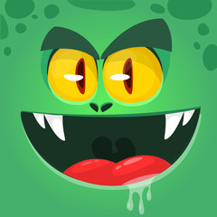 Cool angry cartoon monster. Vector Halloween zombie avatar with wide mouth. Illustration isolated