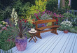 © Garden Guru - A colourful garden with flower border and decking with seating ready for retirement