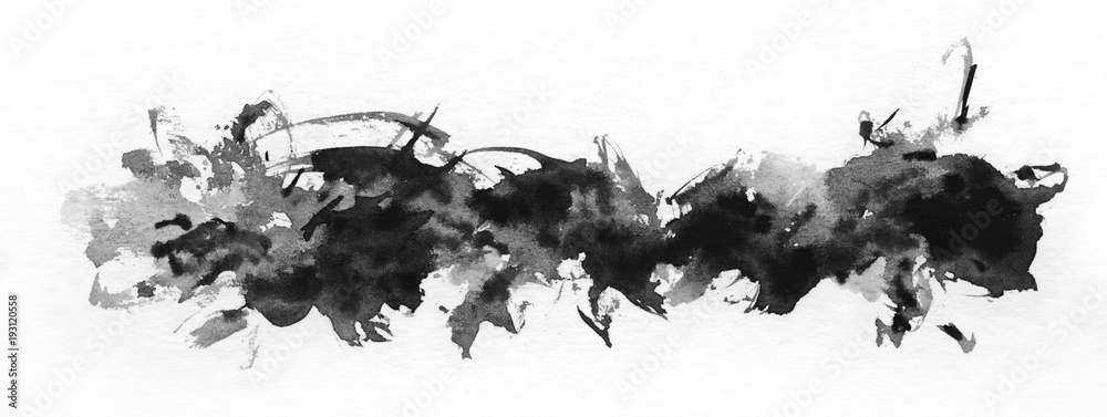 Abstract painted ink strokes set on watercolor paper. Ink drop. - obrazy, fototapety, plakaty 