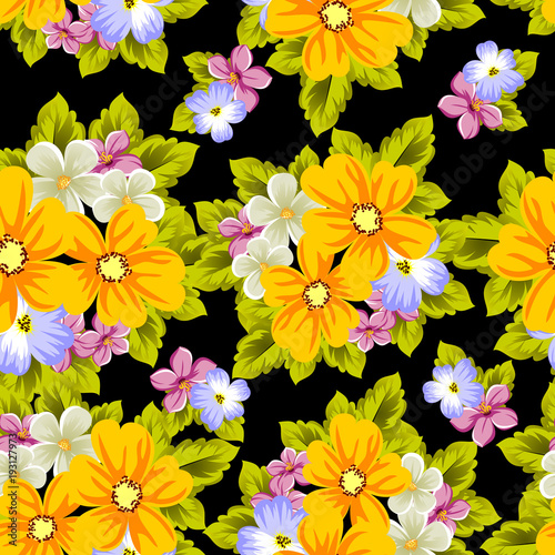 Elegant Seamless Pattern Of Flowers On A Black Background For The