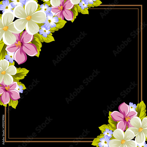 Elegant Frame Of Flowers On A Black Background For The Design Of