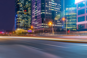 Poster - The night view of the city road and the fuzzy car lights in Lujiazui, Shanghai