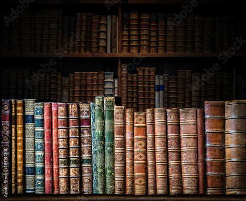 Old Book On A Bookshelf Background Selective Focus Science And