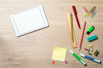 Wall Mural - Blank tablet with copy space on desk from above