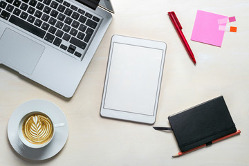 Wall Mural - Blank tablet screen with copy space as flat lay from above