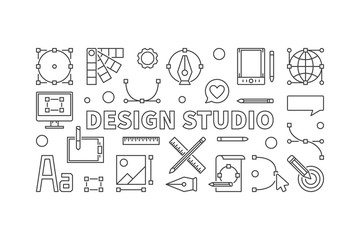 Poster - design studio vector line illustration or banner