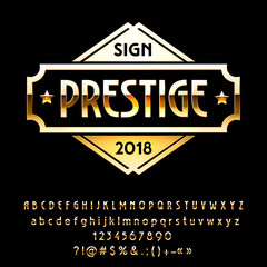 Aufkleber - Vector Golden reflective Sign Prestige. Set of gradient Metallic Alphabet Letters, Numbers and Symbols