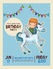 Poster - Happy birthday invitation kids card vector illustration graphic design