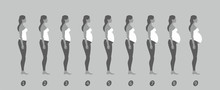  Stages Of Changes In A Woman's Body In Pregnancy On Gray Background