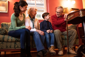 Wall Mural - Family visiting grandparents, lovely happy smiling big family