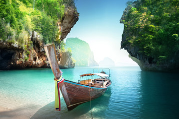Wall Mural - boat on the beach , krabi province, thailand