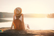 © sawitreelyaon - Asian girl backpack in nature during sunset , Relax time on holiday concept travel,selective and soft focus,color tone of hipster style