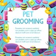 Pet shop sale square vector banner with shadow,poster design on colorful background with animal grooming accesories, pet store,market concept. Vector illustration