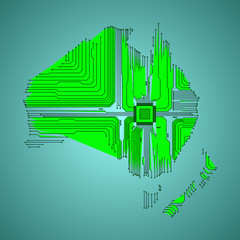 Wall Mural - Abstract map of Austral in electronic form. Vector illustration. Map of Australia. Lines and circles.
