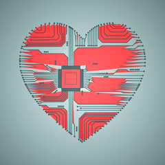 Wall Mural - Abstract heart. Heart as an electronic chip. Vector illustration.