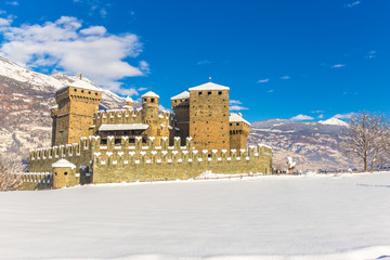 medieval fenis castle in aosta valley, italy.