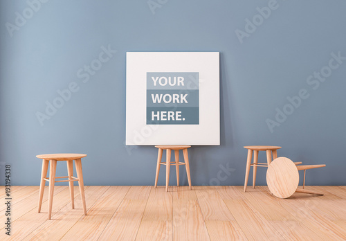 Download Square Canvas Mockup On Wooden Barstool 2 Stock Template Adobe Stock
