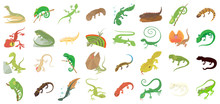 Lizard Icon Set, Cartoon Style