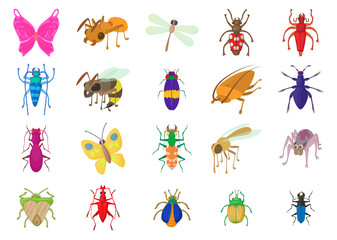 Canvas Print - Insects icon set, cartoon style