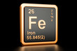Ferrum iron Fe chemical element. 3D rendering