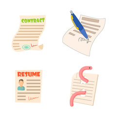 Poster - Contract paper icon set, cartoon style