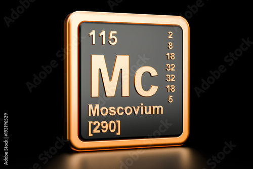 Poster Moscovium Mc chemical element. 3D rendering