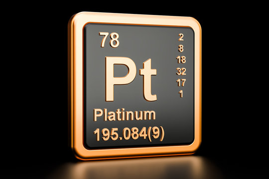 Platinum Pt chemical element. 3D rendering