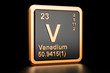 Vanadium V chemical element. 3D rendering