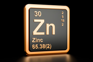 Zinc Zn, chemical element. 3D rendering