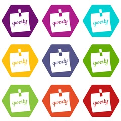 Poster - Paper sheet with text qwerty icon set color hexahedron